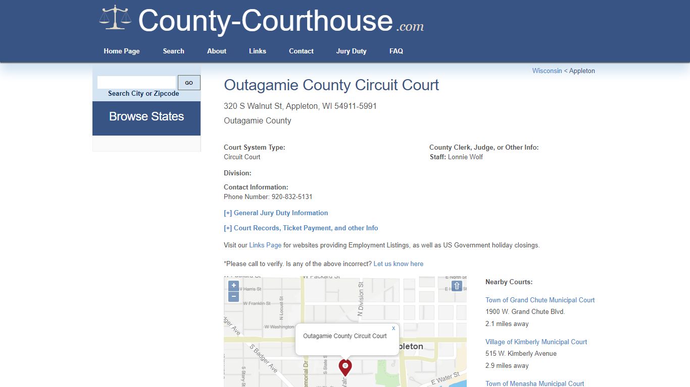 Outagamie County Circuit Court in Appleton, WI - Court Information