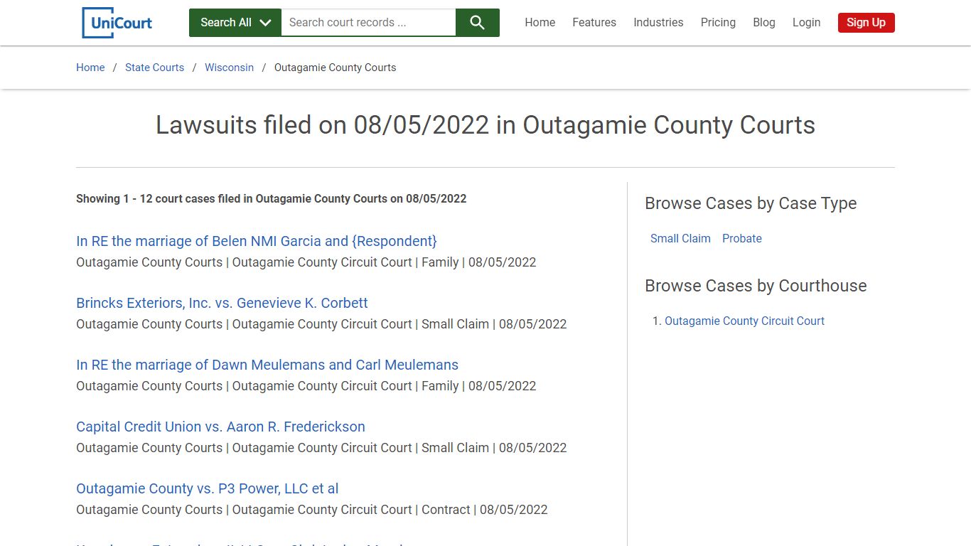 Lawsuits filed on 08/05/2022 in Outagamie County Courts